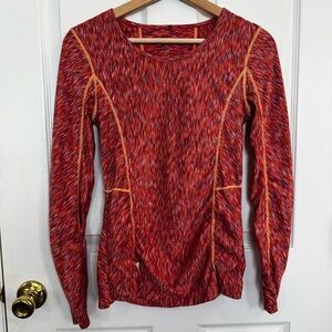Athleta Foundation Slim Top Size XS Red Space Dye Running Shirt Thumbholes